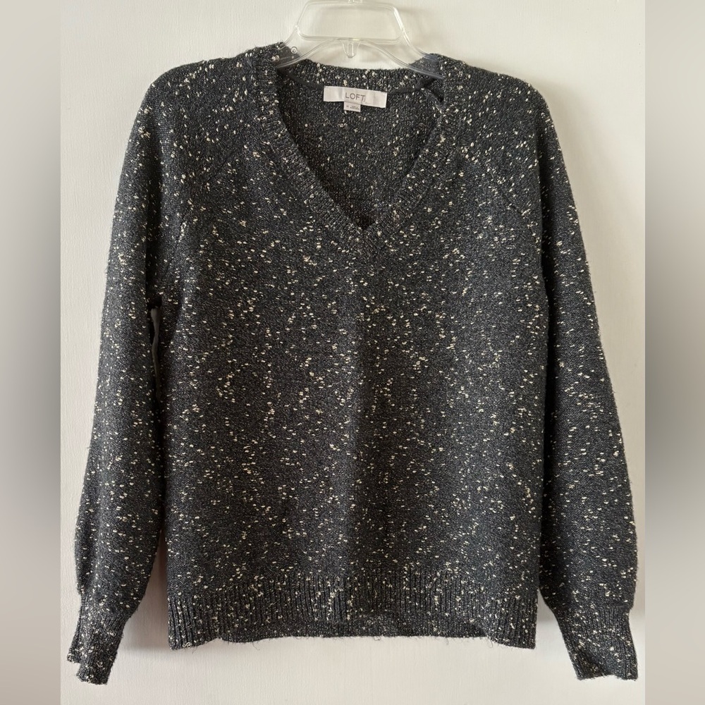 Loft grey and gold Vneck sweater- size medium